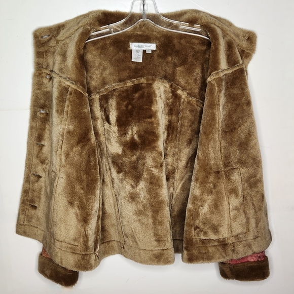 Coldwater Creek Petite Large Floral Faux Suede Shearling Patchwork Jacket Boho - Picture 3 of 7